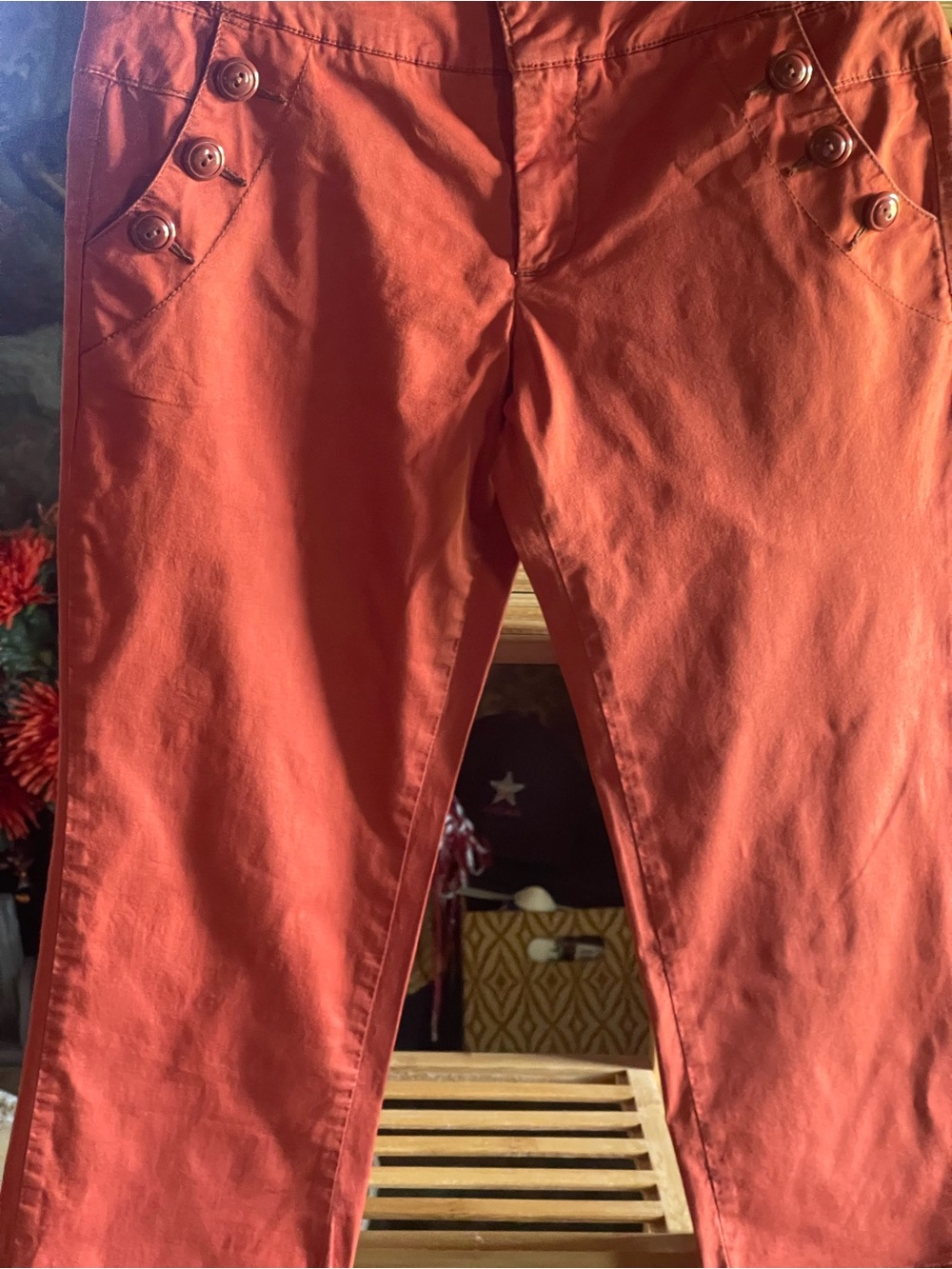 Anthropologie Button-Accent Capris in Rust Orange